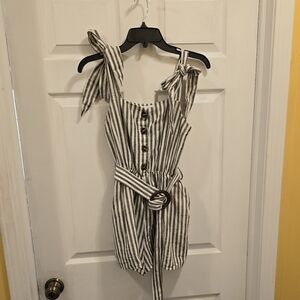 Miou muse XS grey & white Striped linen blend romper